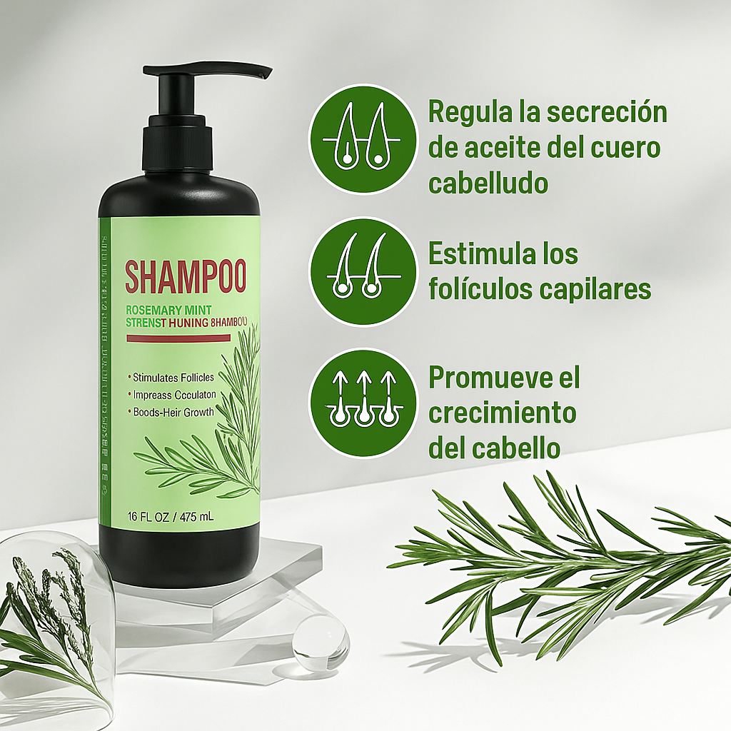 Shampoo Romero Mentolado KORMESIC ¡Activa el crecimiento, frena la caída y refresca tu cuero cabelludo!