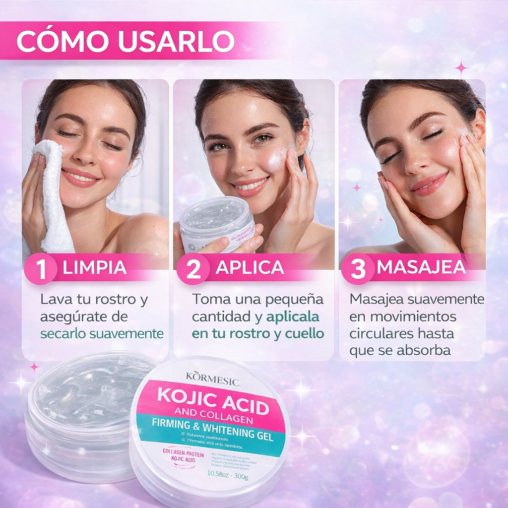 Gel Facial con Ácido Kójico y Colágeno -Ayuda a reducir manchas y a unificar el tono de la piel