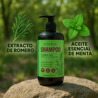 Shampoo Romero Mentolado KORMESIC ¡Activa el crecimiento, frena la caída y refresca tu cuero cabelludo!